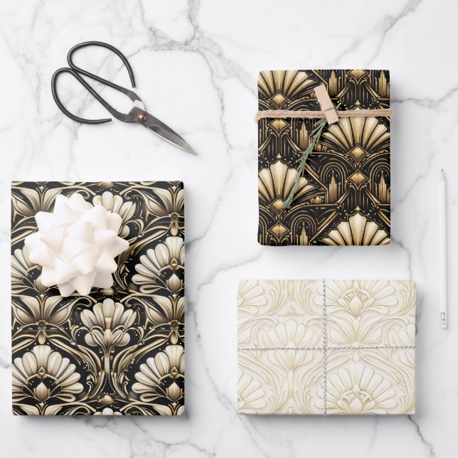 Feuille De Papier Cadeau Art Deco Luxe Wrapping Paper Set (Recto)