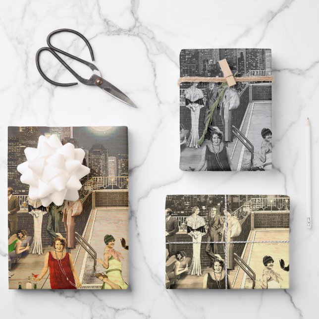 Feuille De Papier Cadeau Art Déco Skyline (Recto)