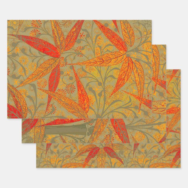 Feuille De Papier Cadeau Art en bambou terrestre Vintage Imprimer orange (Lot)