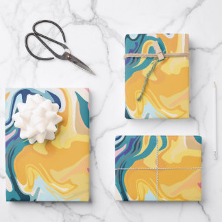 Feuille De Papier Cadeau Art fluide abstrait aux couleurs vives