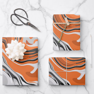 Feuille De Papier Cadeau Art fluide abstrait orange et noir