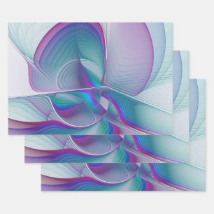 Feuille De Papier Cadeau Art Fractal Abstrait rose bleu turquoise