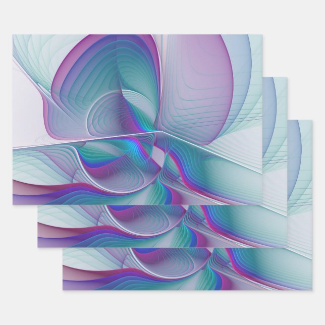 Feuille De Papier Cadeau Art Fractal Abstrait rose bleu turquoise (Lot)