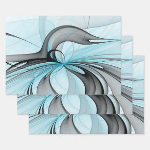 Feuille De Papier Cadeau Art fractal moderne gris anthracite abstrait bleu