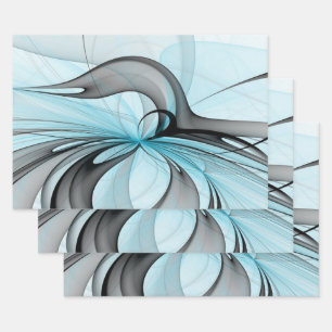 Feuille De Papier Cadeau Art fractal moderne gris anthracite abstrait bleu