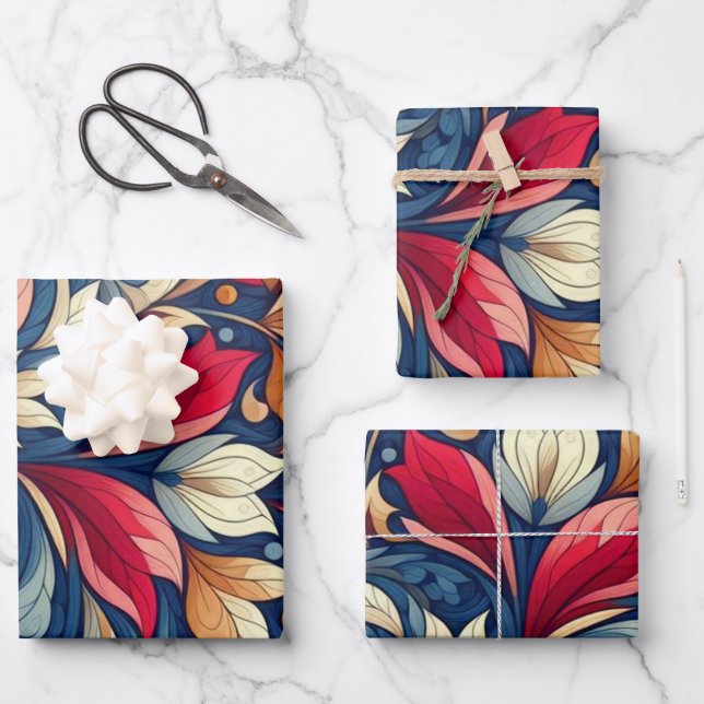 Feuille De Papier Cadeau Art Morris aux fleurs bleues (Recto)