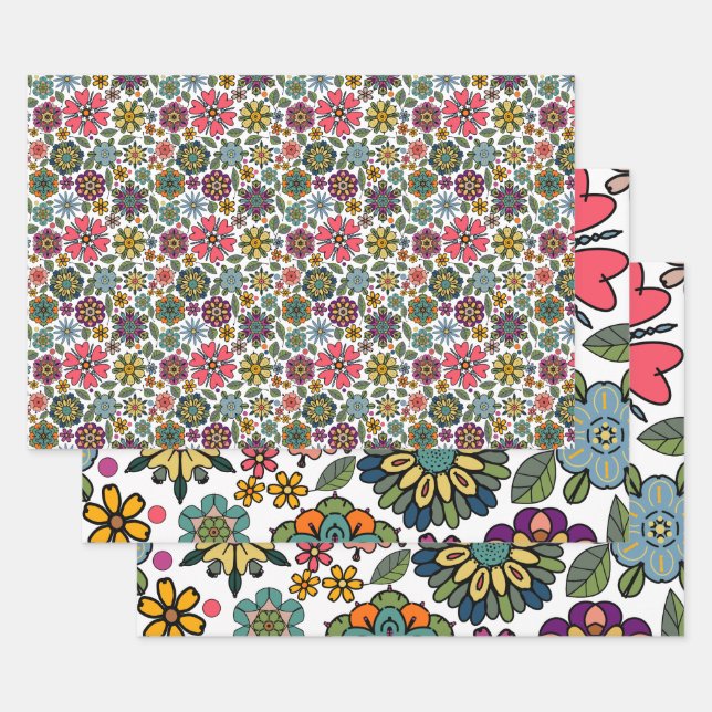 Feuille De Papier Cadeau Art Motif moderne Retro Floral Dessin (Lot)