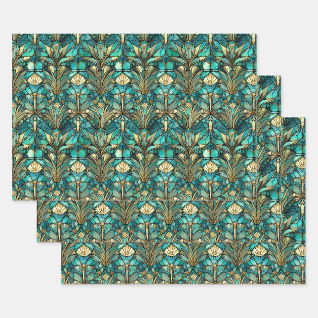 Feuille De Papier Cadeau Art Nouveau Botanical Wrapping Paper Sheets Set (Lot)