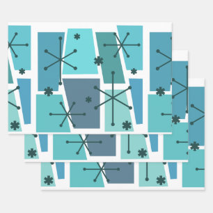 Feuille De Papier Cadeau Art pop de l'âge atomique Turquoise