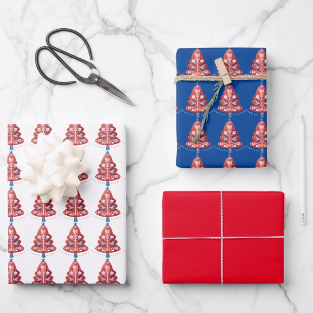 Feuille De Papier Cadeau Art populaire de Noël scandinave (Recto)