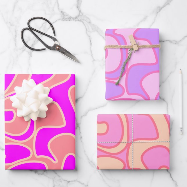 Feuille De Papier Cadeau Art rose Super rétro fluide unique (Recto)