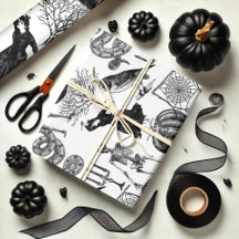 Art vintage de la ligne d'Halloween noir et blanc