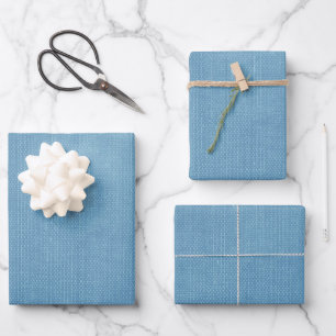 Feuille De Papier Cadeau Aspect bleu clair de tissu