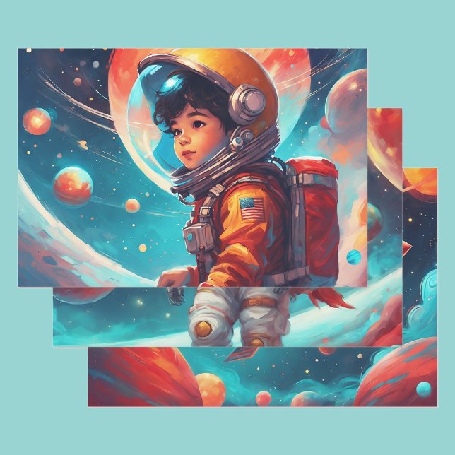 Feuille De Papier Cadeau Astronaut Boys Anniversaire Lancement de la fusée  (Créateur téléchargé)