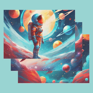 Feuille De Papier Cadeau Astronaut Boys Anniversaire Rocket vaisseau spatia