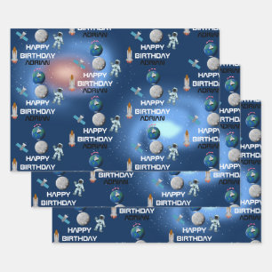 Feuille De Papier Cadeau Astronaut dans l'espace Galaxie Thème Anniversaire