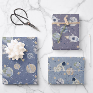 Feuille De Papier Cadeau Astronaute des planètes