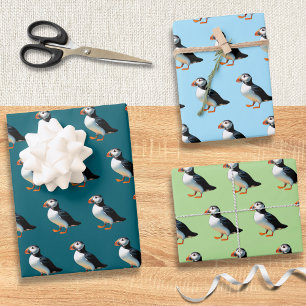 Feuille De Papier Cadeau Atlantique Puffin Coastal Faune Oiseau de mer Ense