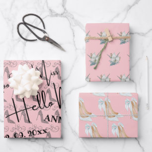 Feuille De Papier Cadeau Au revoir Mlle Bonjour Mme Fête des mariées Pink