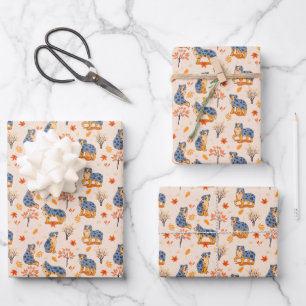 Feuille De Papier Cadeau Australian Shepherd'automne quitte Bushes Motif