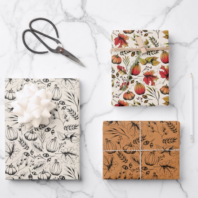 Feuille De Papier Cadeau Automne Brûlé Orange et Crème Moisson Automne (Recto)