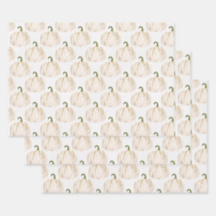 Feuille De Papier Cadeau Automne Citrouille blanche