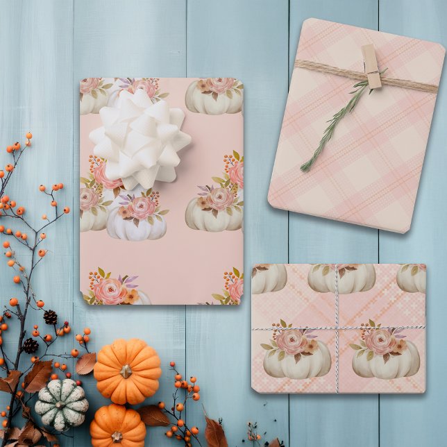 Feuille De Papier Cadeau Automne Citrouille Harvest rose Personnaliser d'ac (Créateur téléchargé)