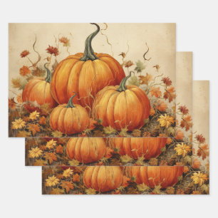 Feuille De Papier Cadeau Automne Rustique Orange Citrouille