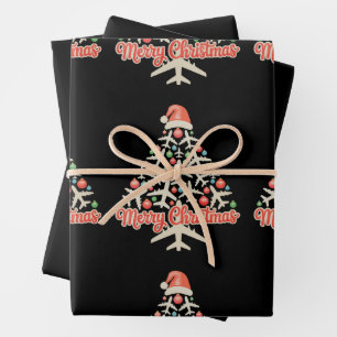 Feuille De Papier Cadeau Avion Noël Arbre Pilote Noël