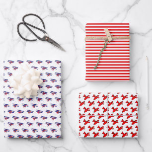 Feuille De Papier Cadeau Avions bleus et rouges Anniversaire