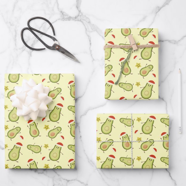 Feuille De Papier Cadeau Avocados & Noël (Recto)