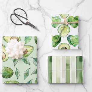 Feuille De Papier Cadeau Avocats Cœurs Vert Carreaux Rayures Anniversaire