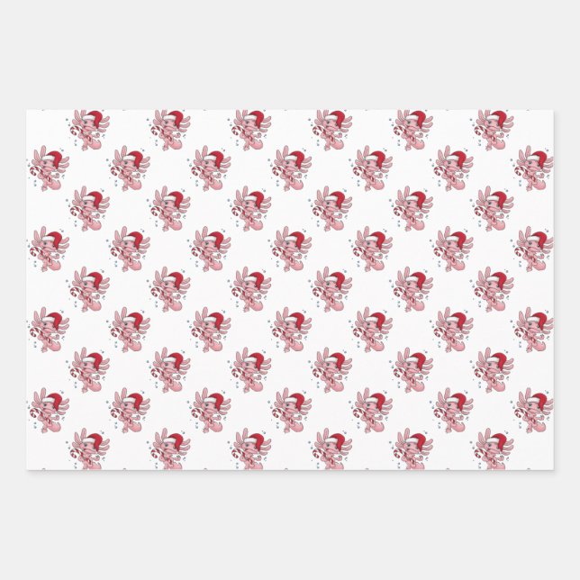 Feuille De Papier Cadeau Axolotl canne de Noël (Devant)