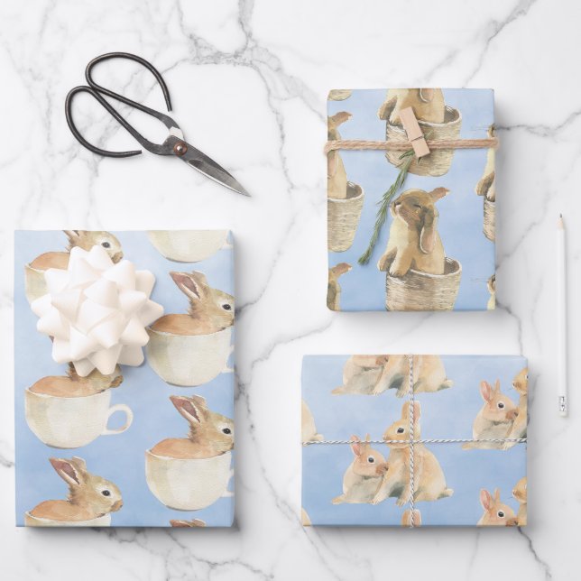 Feuille De Papier Cadeau Baby Bunnies Jouer du temps (Recto)