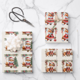 Feuille De Papier Cadeau Baby de Noël Renard Rouge Swing