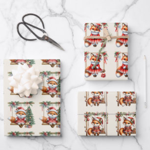 Feuille De Papier Cadeau Baby de Noël Renard Rouge Swing
