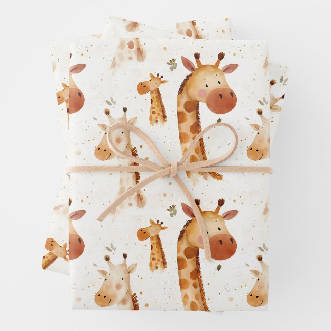 Feuille De Papier Cadeau Baby Giraffes (En situation)