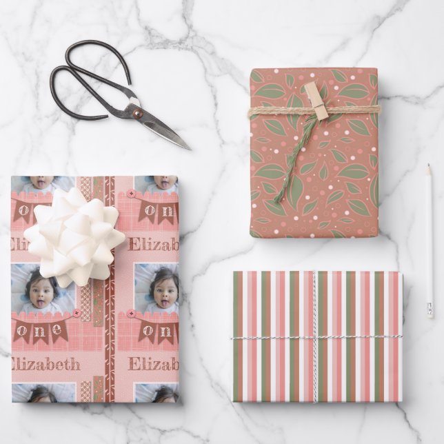 Feuille De Papier Cadeau Baby Girl 1er anniversaire Scrapbooking rose (Recto)
