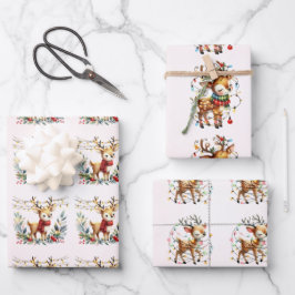 Feuille De Papier Cadeau Baby Reindeer Tangled Lights Christmas Kids
