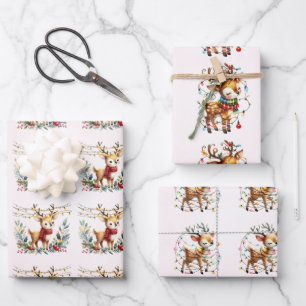 Feuille De Papier Cadeau Baby Reindeer Tangled Lights Christmas Kids