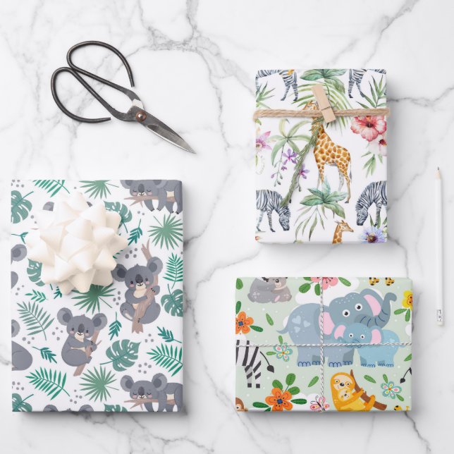 Feuille De Papier Cadeau Baby-Shower Animalier (Recto)