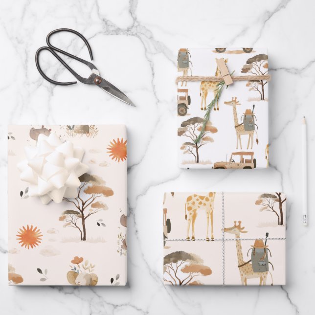 Feuille De Papier Cadeau Baby shower animalier sauvage (Recto)