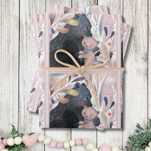 Feuille De Papier Cadeau Baby shower Aquarelle mignonne Bois Animaux Ours