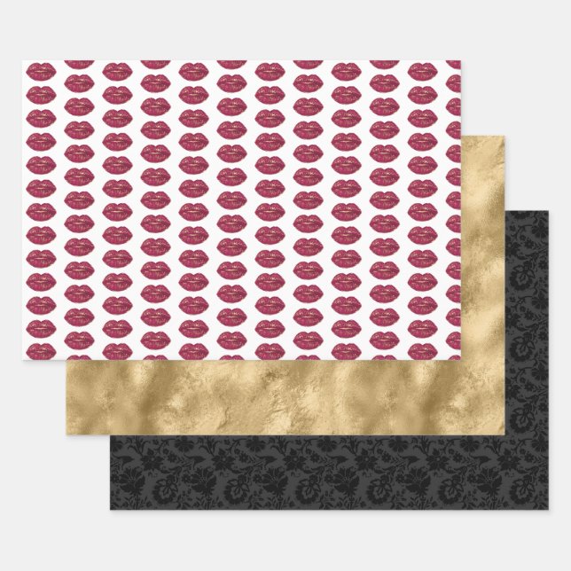 Feuille De Papier Cadeau Baby Shower aux Lèvres Rouges (Lot)
