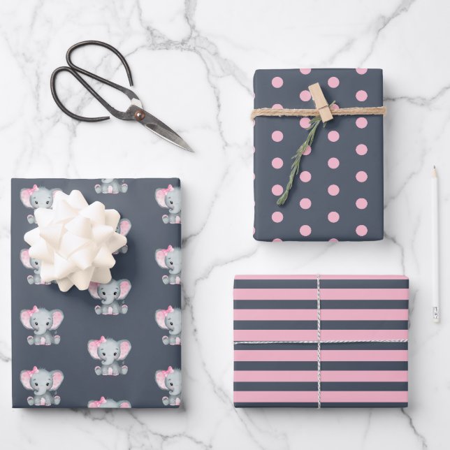 Feuille De Papier Cadeau Baby shower bébé éléphant (Recto)
