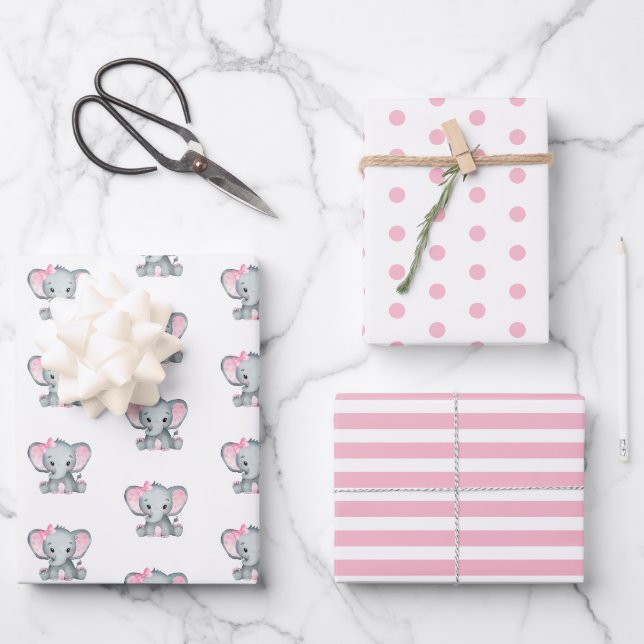 Feuille De Papier Cadeau Baby shower bébé éléphant (Recto)