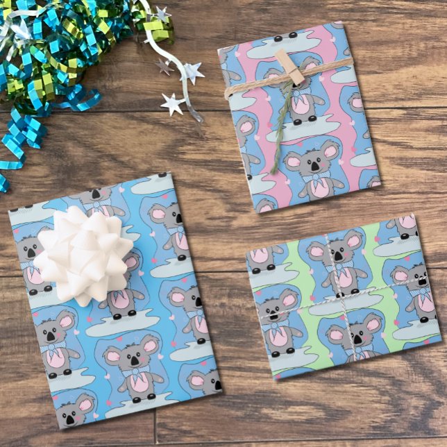 Feuille De Papier Cadeau Baby shower bleu, rose et vert Koala Cadeau (Créateur téléchargé)