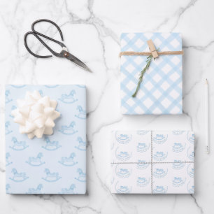 Feuille De Papier Cadeau Baby shower Blue Rocking Horse