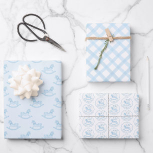 Feuille De Papier Cadeau Baby shower d'aquarelle bleu