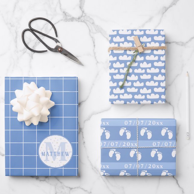 Feuille De Papier Cadeau baby shower Date de naissance personnalisée et mon (Recto)